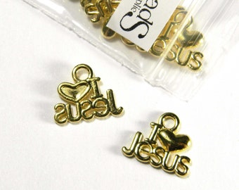 15pcs I Love Jesus Charms Connectors Religious Charms Antique Silver Tone 27x17mm cf3145