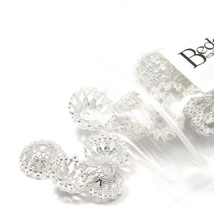 10 Big Silver 12mm Fancy Filigree Domed Spacer Bead End Accent Caps Plated Brass Metal