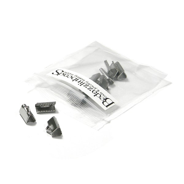 10 Surgical 304 Grade Stainless Steel 10mm (3/8 inch) Flat Ribbon Crimp End Findings with Teeth
