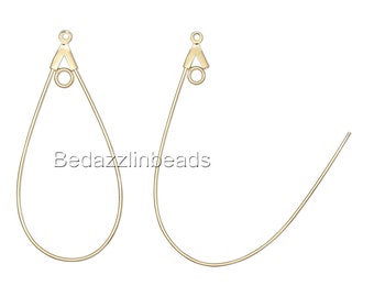 10 Gold Plated Teardrop Shaped Beading Hoop Earring Finding Components w/ Loop Plated Brass Metal