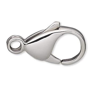 May include: Silver-toned lobster clasp for jewelry making. The clasp is made of metal and has a smooth, polished finish.