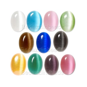 6 Grade A Glass Cat&#39;s Eye 14mm x 10mm Domed Oval Flat Back Cabochon Embellishment Pieces for Jewelry, Mosaics, Wire Wrapping & other Crafts