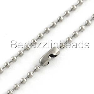 Surgical 304 Grade Stainless Steel 2.4mm Round Cut to Length Military Dog Tag Ball Chain Necklace