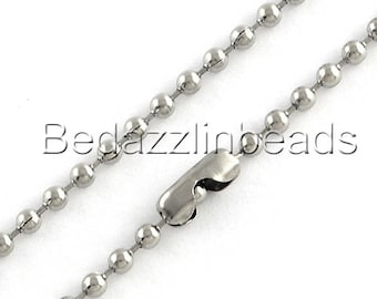 Surgical 304 Grade Stainless Steel 2.4mm Round Cut to Length Military Dog Tag Ball Chain Necklace