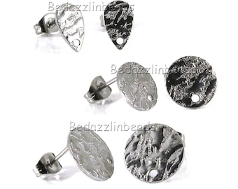 10 Bumpy Textured Silver Surgical 304 Grade Stainless Steel Stud Earring Findings with Backs