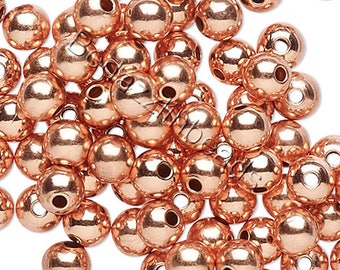 100 Little Smooth 3mm Round Shiny Genuine Pure Solid Copper Spacer Ball Beads