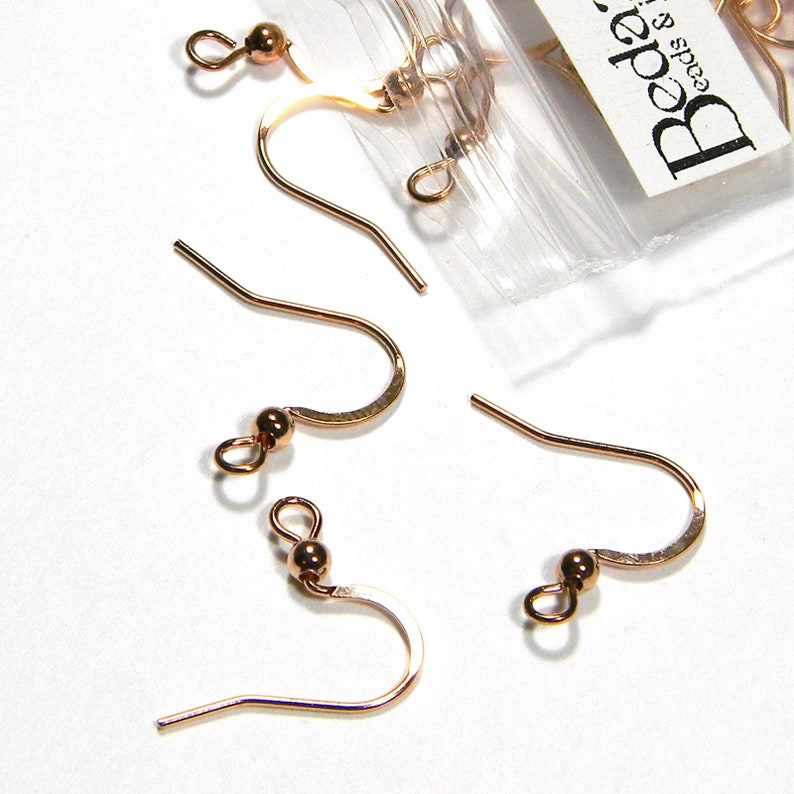 10 Copper Plated Stainless Steel Flat Fishhook Hook Earring Findings With Ball & Open Loop Ring image 1