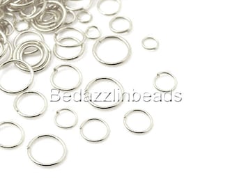 100 Assorted Silver Plated Open Round Jewelry Jumprings in a Mix of Small - Big Ring Findings
