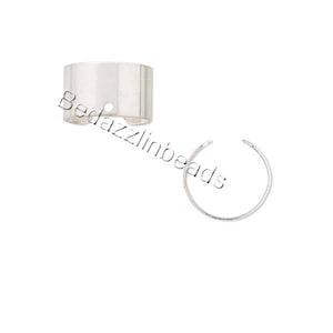 6 Silver Plated Adjustable Cuff Earring Findings with Hole for Charms or Dangles