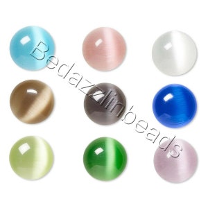 10 Grade A 12mm Glass Cats Eye Round Domed Flat Back Cabochons with Defined Eyes