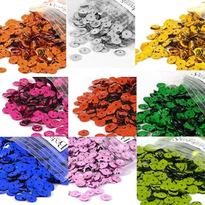 20 Grams of Loose Shiny Sew On Metallic Faceted Plastic 6mm Round Circle Cup Sequins with 1mm Hole for Sewing