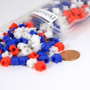 300 Red, White & Blue Patriotic Themed USA 10mm (3/8 inch) Star Shaped Plastic Acrylic Pony Beads with a Big 4mm Hole for July 4th Jewelry