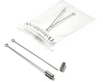 Set of 2 Surgical Stainless Steel 2 1/2 inch Hat Stick Pin Findings with Loop & Backs