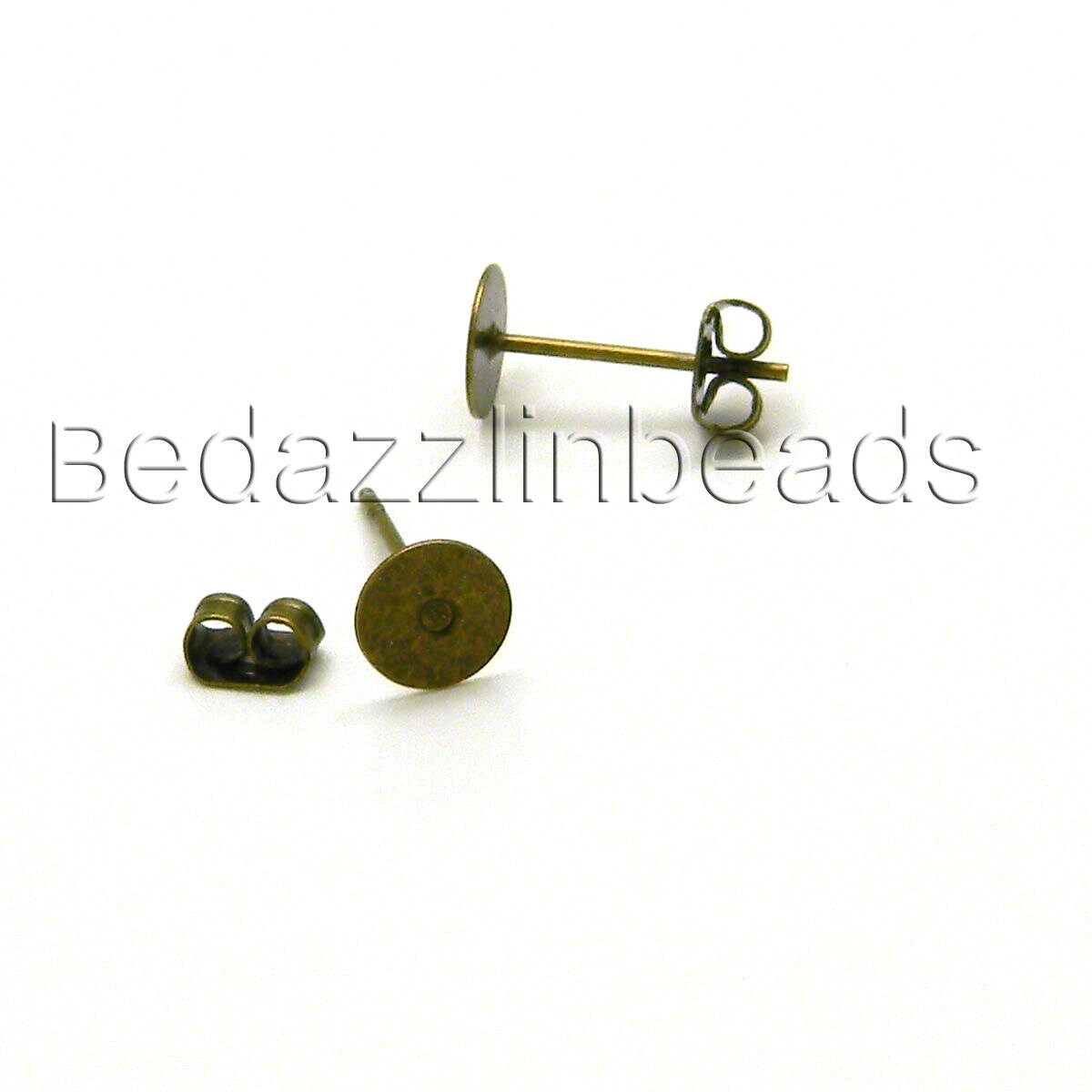 20/50x Bronze 10mm Flat Back Earring Studs With Rubber Backs, Steel Ear  Studs Flat Pad Earring Posts, Flat Post Earrings, Earring Base D170 