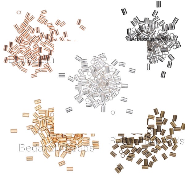 10 Crimp Tube Beads 3mm x 2mm Findings for Terminating the end of Jewelry Beading Cord & Wire Plated Over Brass Base Metal