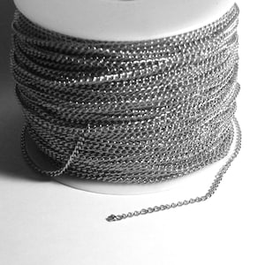 Platinum Thin Twisted Curb Link Chain Plated Over Iron Metal Sold in Bulk by the Yard Unfinished