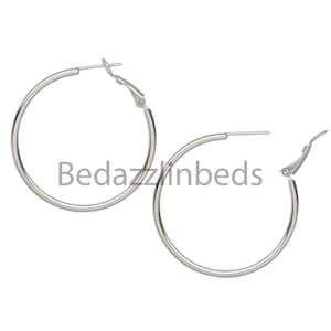 2 Hypoallergenic Surgical Stainless Steel Round Hoop Earrings with Hinged Leverback Latch Choose Small or Big Basketball Wives Plain Hoops