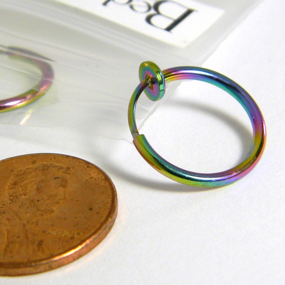 2 Rainbow Ion 304 Grade Stainless Steel Clip on Hoops With Spring ...