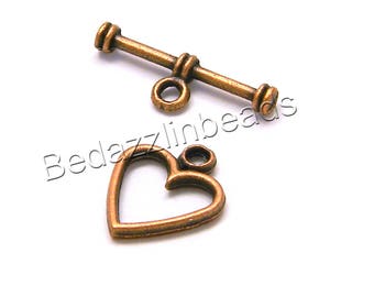 10 Antique Gold Heart Toggle Bar & Ring Jewelry Clasps Plated | Etsy