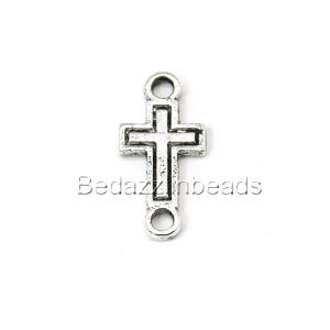 10 Antique Silver 23mm Long Cross Link Charms with 2 Holes Plated Metal