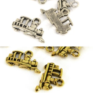 10 Antique 1/2 inch Locomotive Engine Train Car Jewelry Charm Pendants With Loop for Necklace, Bracelet, Earrings