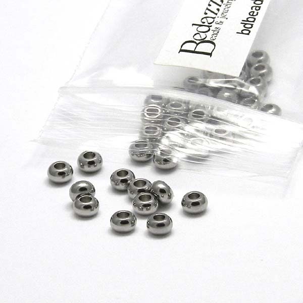 20 Surgical 304 Grade Stainless Steel Silver 5mm x 3mm Round Rondelle Heishi Metal Spacer Beads
