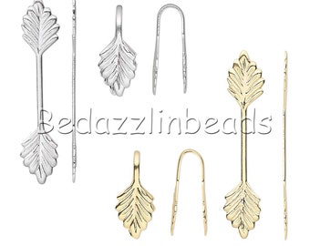 10 Plated Brass Metal Leaf Shaped 29mm Long Fold Over Glue On Jewelry Finding Bails To Make Pendants & Charms for Undrilled Items