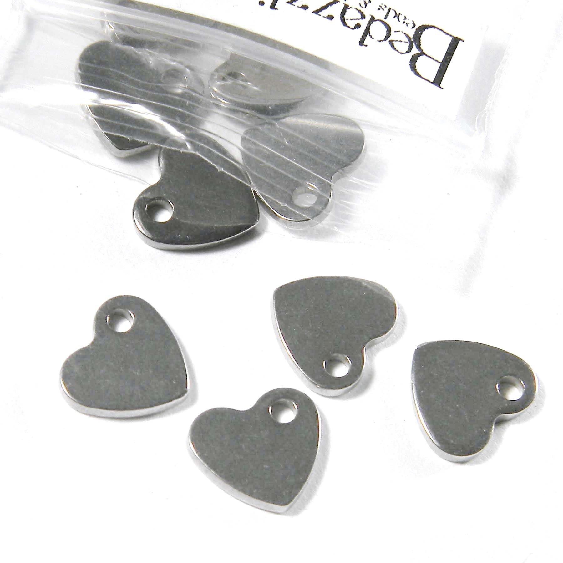 10 Surgical 304 Grade Stainless Steel Silver 10mm Heart Blank Jewelry Charms With Hole