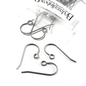 50 Matte Silver Raw Unplated Titanium Lead & Nickel Free Hypo-allergenic Metal French Fish Hook Earring Findings with Loop