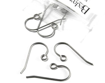 50 Matte Silver Raw Unplated Titanium Lead & Nickel Free Hypo-allergenic Metal French Fish Hook Earring Findings with Loop