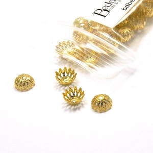 20 Gold Plated Round 8mm x 4mm Dome Filigree Loose Spacer Bead End Accent Caps