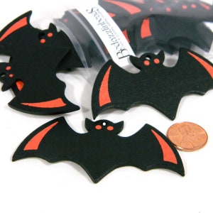 10 Big Matte Black & Orange 3 inch Wingspan Spooky Vampire Bat Wood Halloween Pendant Charms with a 2.5mm Hole