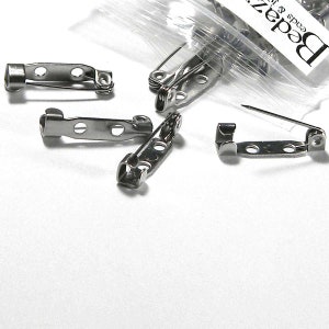 5 Surgical Grade 304 Stainless Steel Locking Bar Brooch Pin Craft Findings with Holes 3/4 inch (19mm)