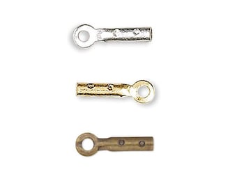 100 Closed Cord Crimp Bead Tube End Findings With Loop For Thin Jewelry Cord & Wire Plated Over Brass Base Metal