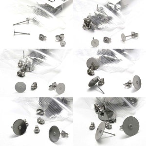 20 Silver Hypo-Allergenic Surgical 304 Grade Stainless Steel Round Flat Pad Stud Earring Findings with Post Earstud Backings