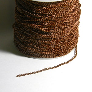 Antique Copper Thin Twisted Curb Link Chain Plated Over Iron Metal Sold in Bulk by the Yard Unfinished