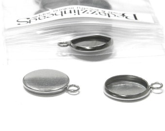 4 Surgical 304 Grade Stainless Steel Dark Silver 12mm Metal Cabochon Bezel Cup Pendant Charms