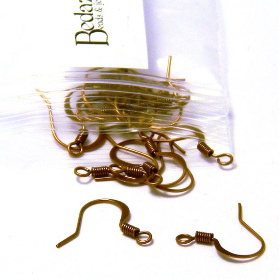 copper plated flat fish hook ear wire 20 Antique Copper Flat Fishhook Hook Earring Findings With Coil & Open Loop  Ring