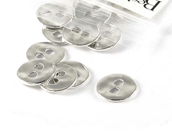 10 Wavy 13mm Round Silver 2 Hole Buttons or Textured Linking Charms with Light Antiquing