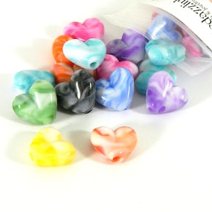 50 Assorted Color Big 14mm Plastic Acrylic Marbled Tie Dye Heart Beads in a Mix of Colors