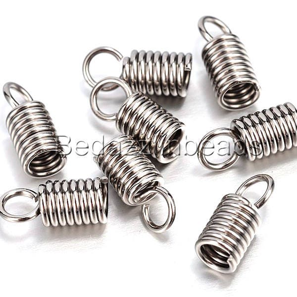 10 Surgical 304 Stainless Steel Coil End Tip Findings With Loop For 3mm Cording