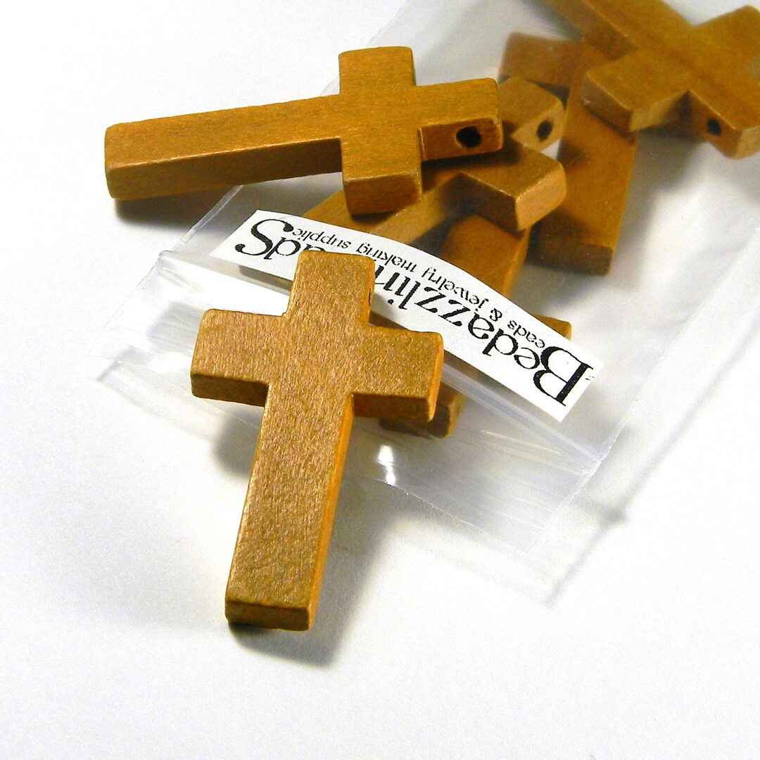 5 Big Natural Brown Wood Colored Wooden Cross Bead Pendants With 2.5mm ...