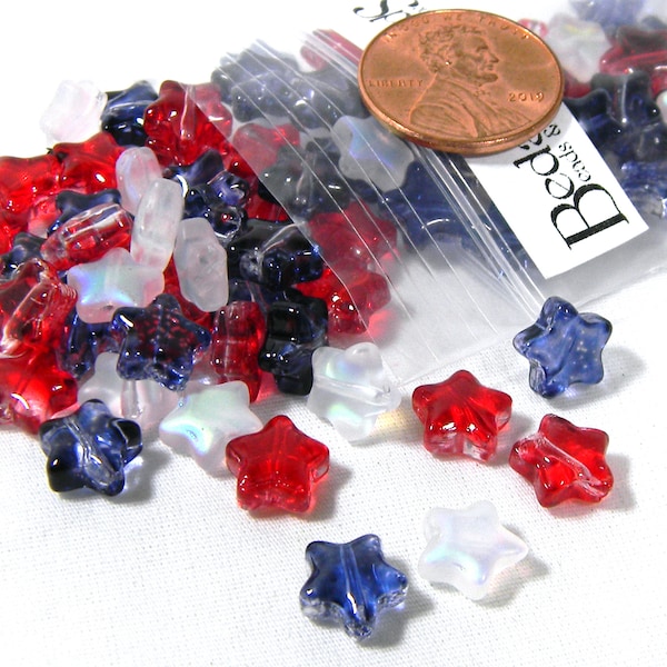 100 Patriotic Clear White AB and Red & Blue 8mm USA American Flag Themed Glass Star Beads for Jewelry and Crafts