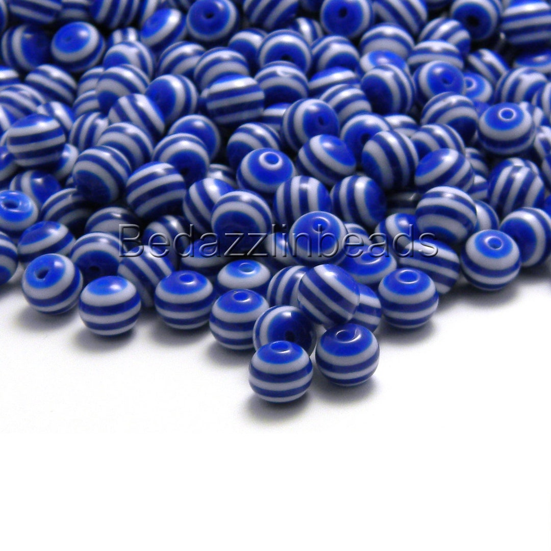 200 Mixed Color Stripe Acrylic Round Beads - 8mm For Jewelry Making & Crafts
