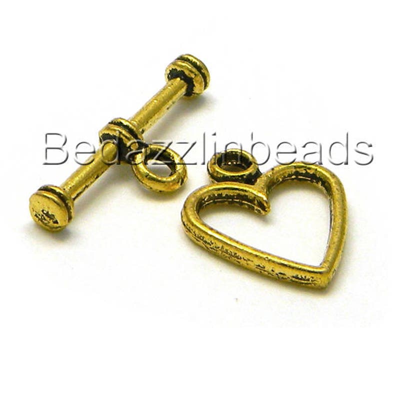 10 Antique Gold Heart Toggle Bar & Ring Jewelry Clasps Plated Over ...