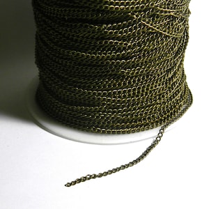 Antique Bronze Thin Twisted Curb Link Chain Plated Over Iron Metal Sold in Bulk by the Yard Unfinished