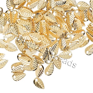 10 Little Gold 7mm Double Sided Teardrop Leaf Drop Charms With Hole Plated Brass Base Metal