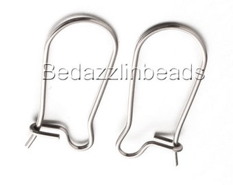 10 Dark Silver 304 Stainless Surgical Steel 20mm 3/4 inch Plain Kidney Earring Jewelry Findings