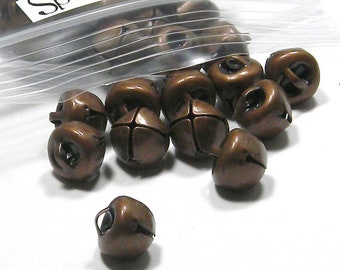 50 Antique Copper 10mm 3/8 inch Round Iron Craft Jingle Bells With Loop to Use as Dangle Charms