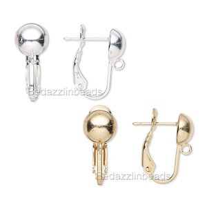 4 Stud Omega Back Post Earring Findings With 8mm Round Half Ball & Loop Ring for Adding Charms Plated Over Brass Base Metal for Pierced Ear